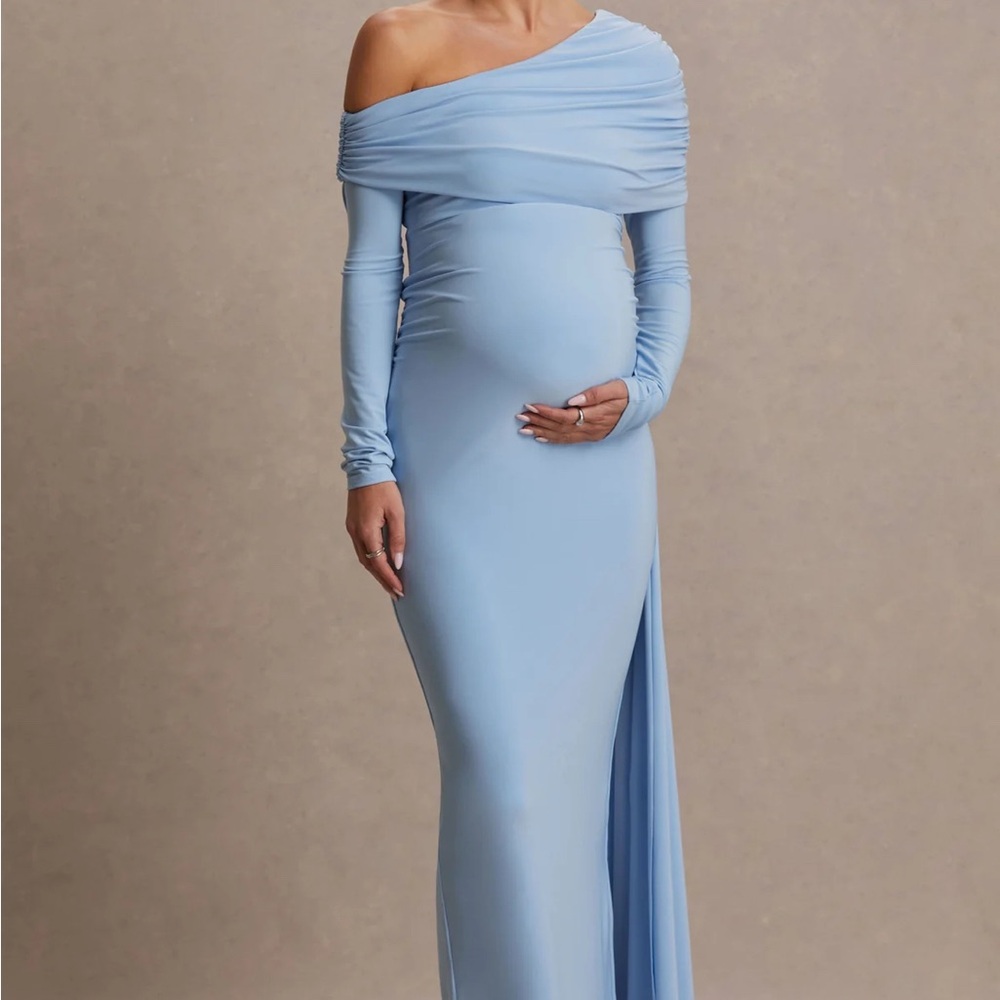 One-Shoulder Maternity Dress in Sky Blue